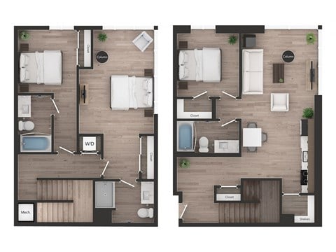 Floor plan for 3 beds, 3 baths, 1536 sqft